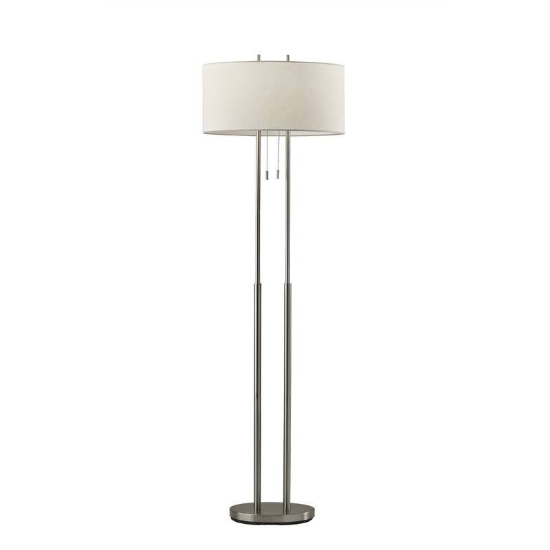 HomeRoots 62" Silver Metal Task Floor Lamp With White Fabric Drum Shade