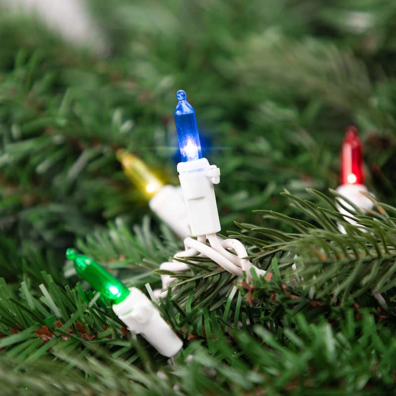 Set of 100 Multi-Color LED Mini Christmas Lights 4" Spacing - White Wire