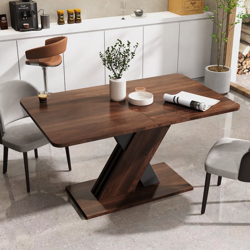 Roomfitters Modern Extendable Dining Table, Rectangular Wood Console with X-Base Design, Durable Melamine Finish