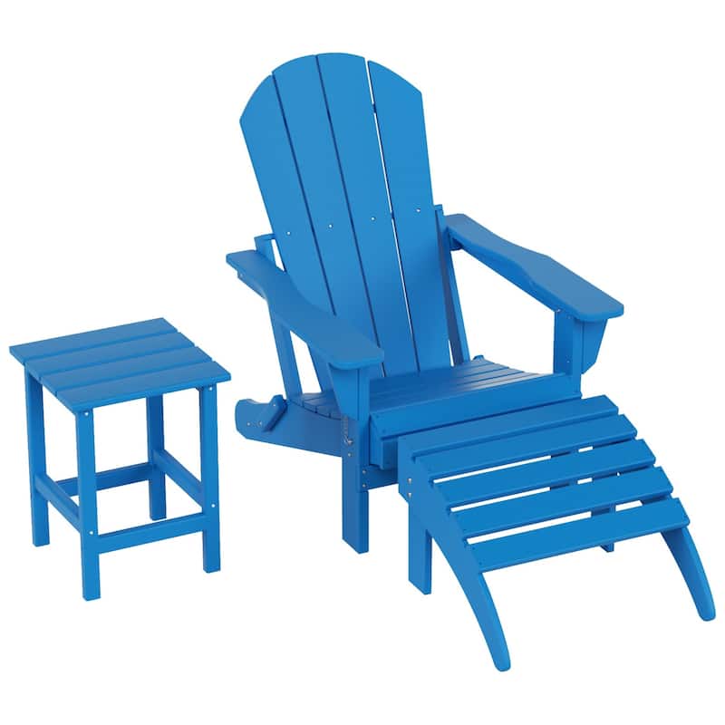 Polytrends Laguna Hdpe All Weather Outdoor Patio Foldable Adirondack Chair With Ottoman And Side Table (3-Piece Set)