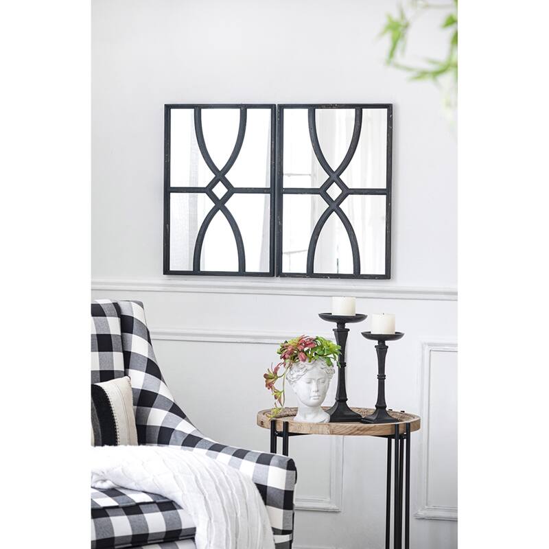 Weathered Style Rectangular Curved Wall Mirrors - 23.5" - Black - Set of 2