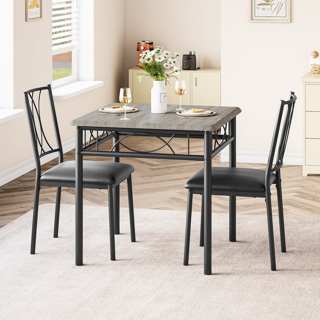 3 Piece Kitchen Set Dining Modern Table and 2 Upholstered Chairs