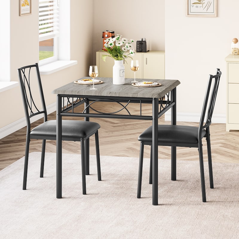 Dining Table Set for 2, Kitchen Table and Chairs, Square Dining Room Table Set , 3 Piece Dining Table Set , Rustic Brown