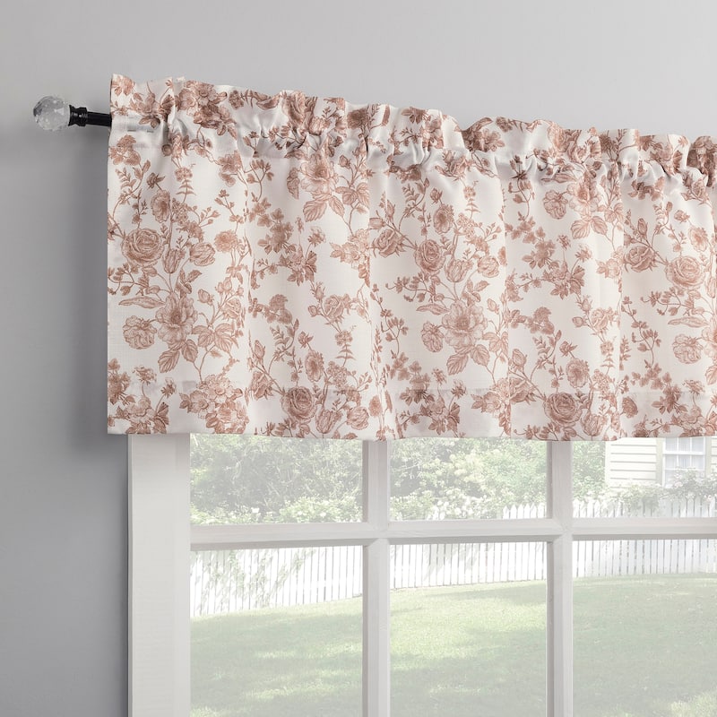 No. 918 Elara Tonal Botanical Semi-Sheer Rod Pocket 1-Piece Kitchen Curtain Valance