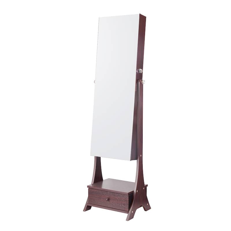 Full-Length Standing Mirror with Lockable Jewelry Cabinet Velvet Lining and Rotating Earring Holder