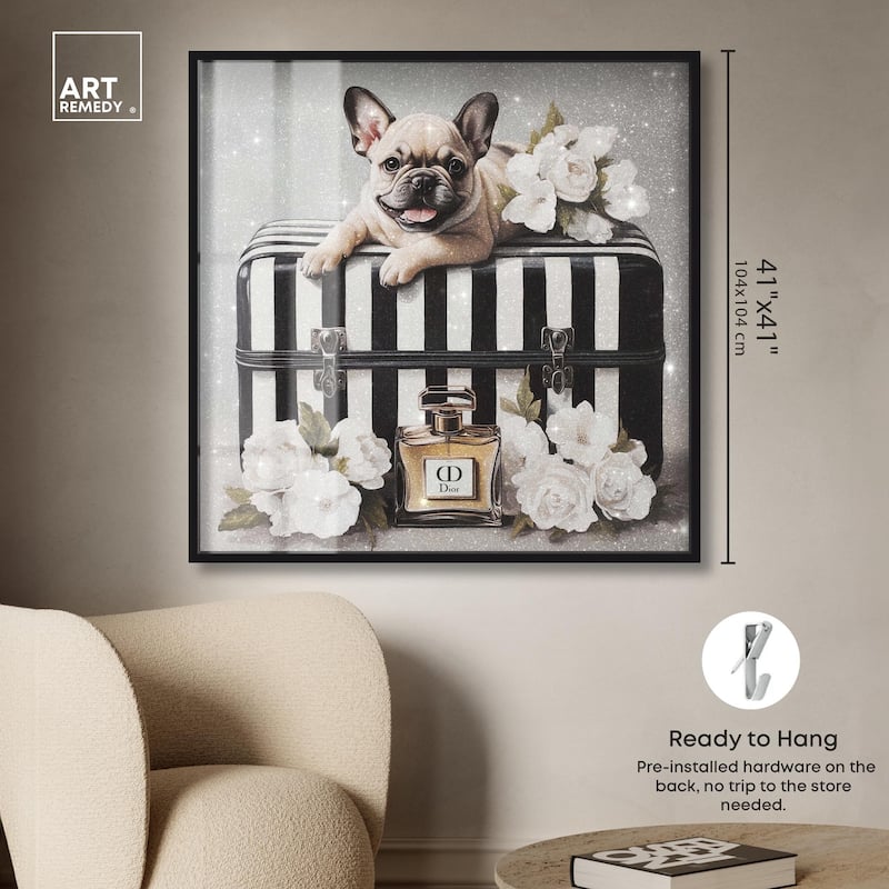 Frenchie Luggage Flowers Shadowbox by Art Remedy