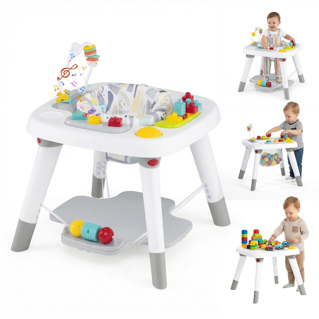 Gymax 6-in-1 Baby Activity Center w/Height Adjustable Board Detachable - Gray & White