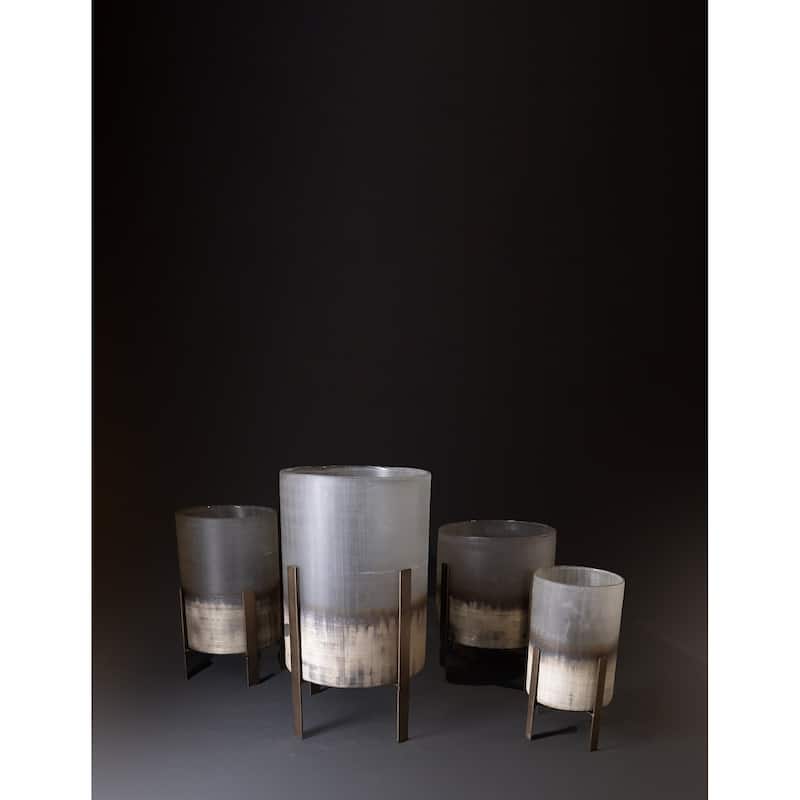 Glass Candle Holder Silver Hand Etching H 9.5" - CLEAR - CLEAR