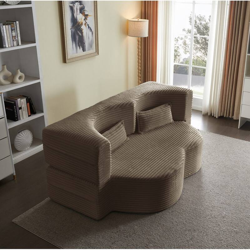 Modern 78" Full Size Convertible Corduroy Foam-Filled Sleeper Sofa,Modern Floor Sofa with 2 Pillows