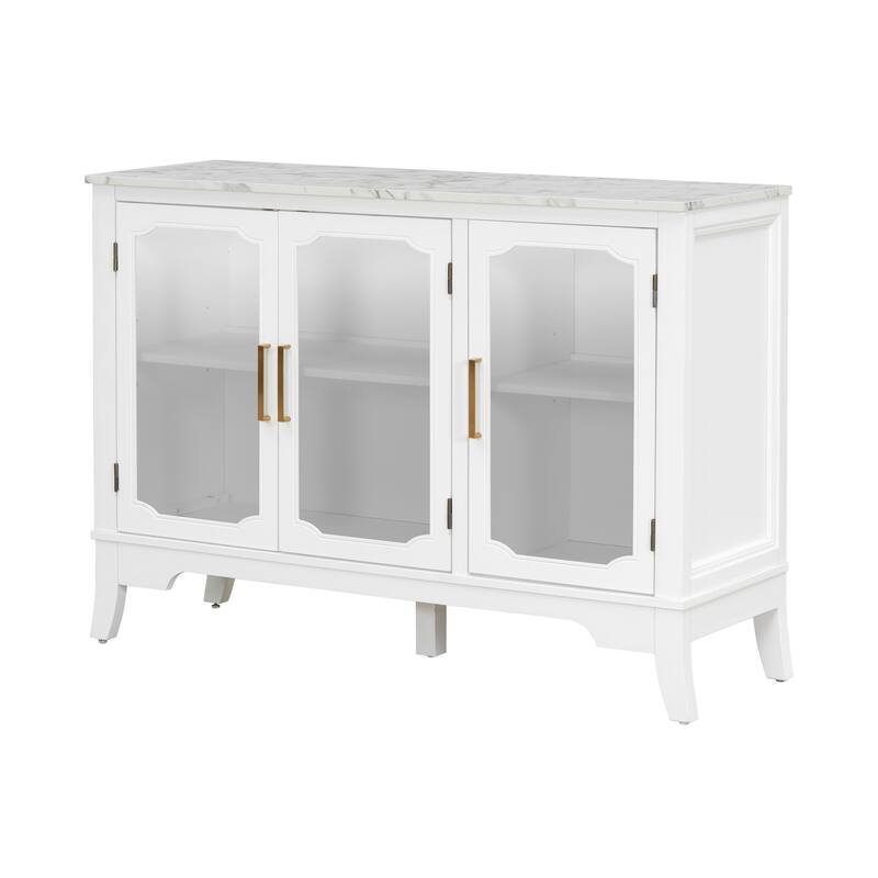 Roomfitters Large 3-Door Sideboard Storage Cabinet with Glass Accents