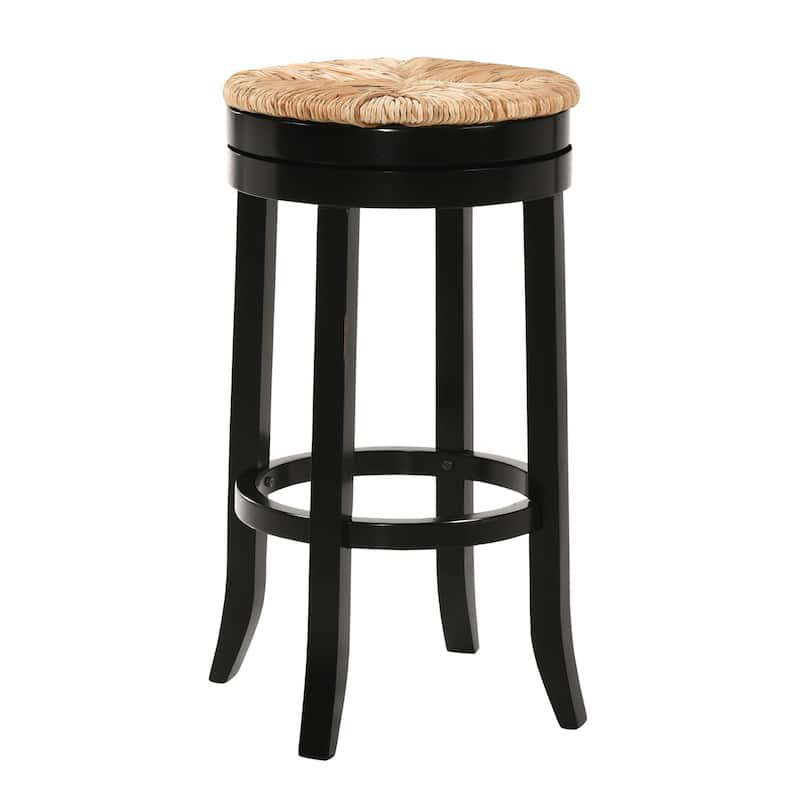 24" Black and Beige Bar Stool with Swivel Rush Seat