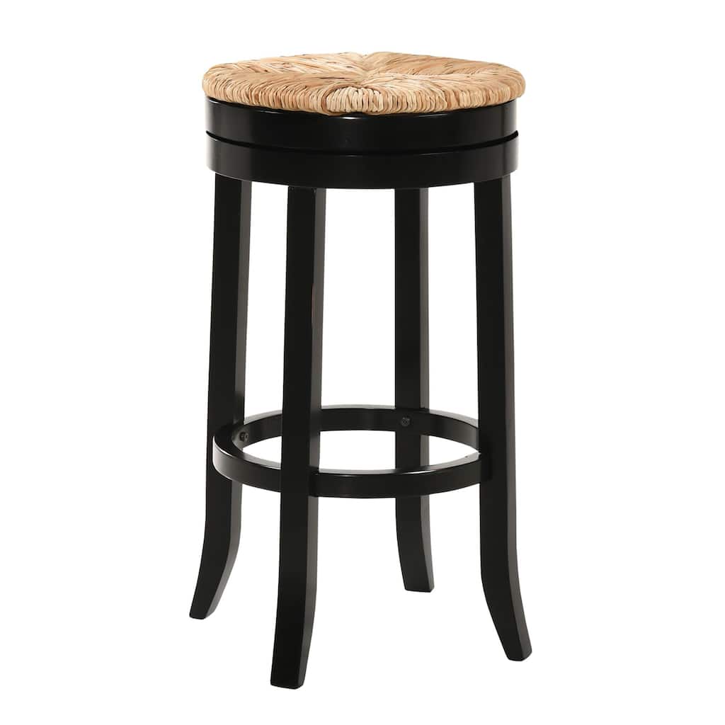 24" Black and Beige Bar Stool with Swivel Rush Seat
