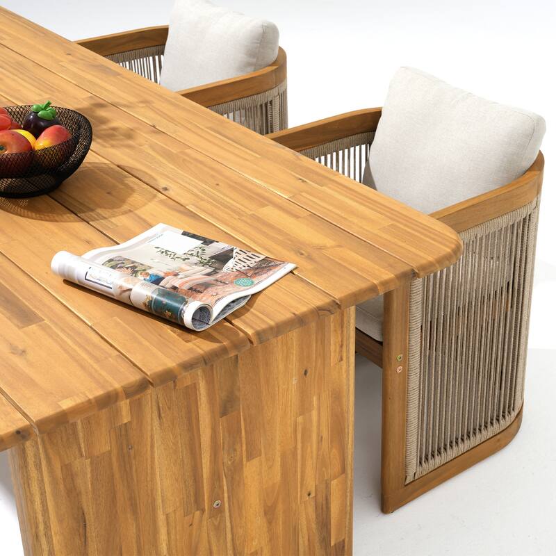 Outdoor 9-piece Solid Wood Dining Table And Chair Set With Cushions