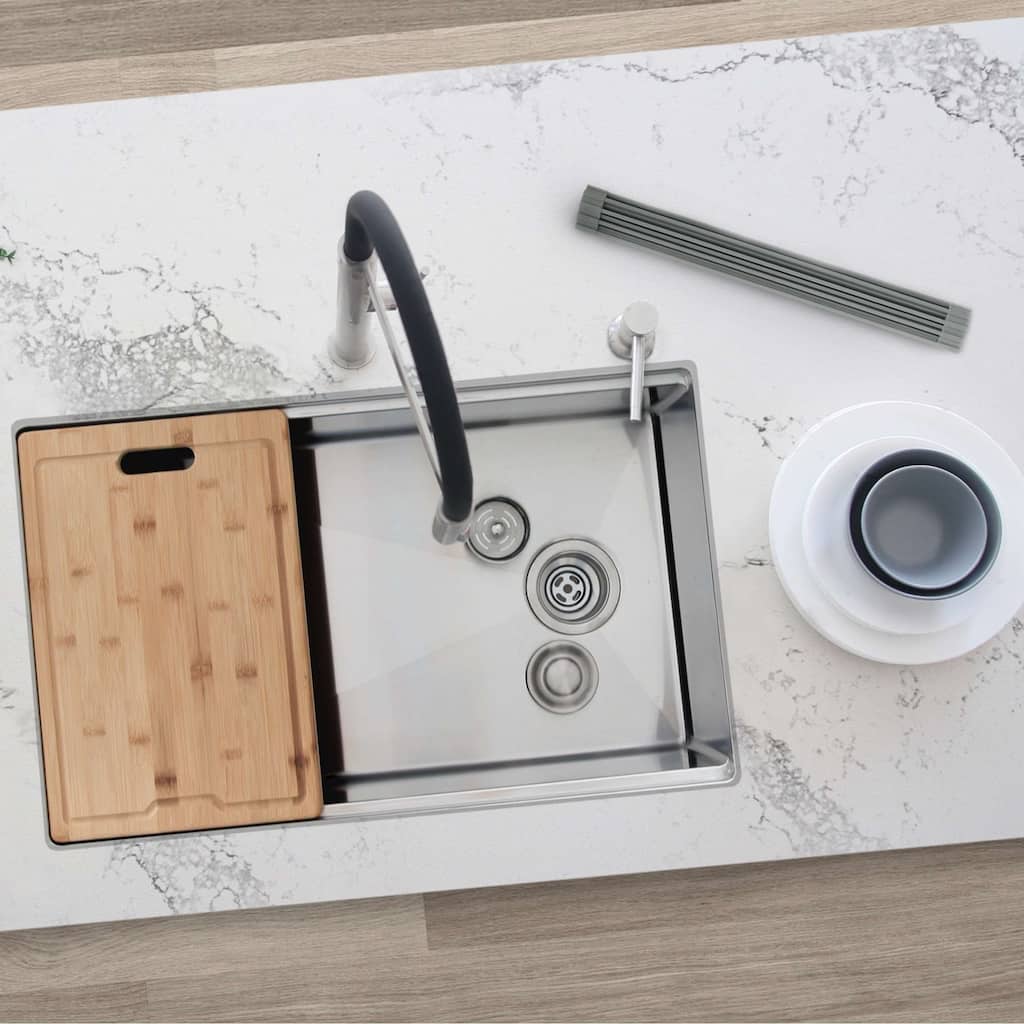 AZUNI 30"L x 19"L Single Bowl Undermount 16G Reversible Workstation Kitchen Sink with accessories C131L - 30" x 19" x 10"