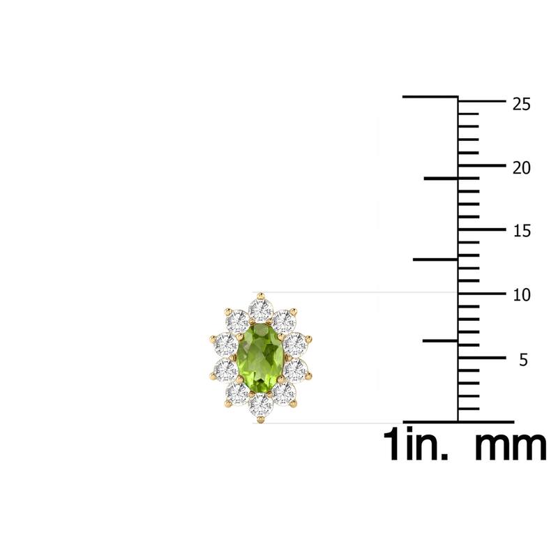 Marquee Oval Shape Peridot and Diamond Flower Earrings in 14K Yellow Gold