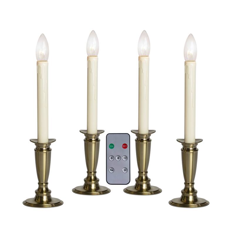 Battery Operated Bi-Directional LED Adjustable Base Candle 4-pack - Brushed Brass