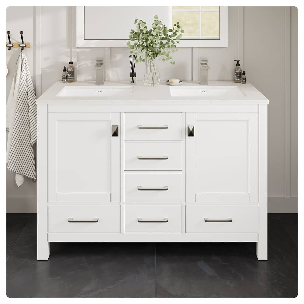 London 54"W Bath Vanity with Carrara Quartz Top & Undermount Sink