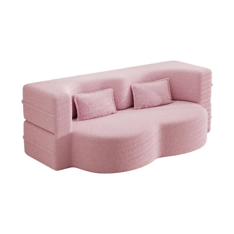 Convertible Teddy Fabric Foam-Filled Sleeper Sofa Bed