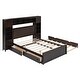 preview thumbnail 9 of 16, Full Size Wooden Bed with Trundle, Cabinet, and Sockets, Espresso
