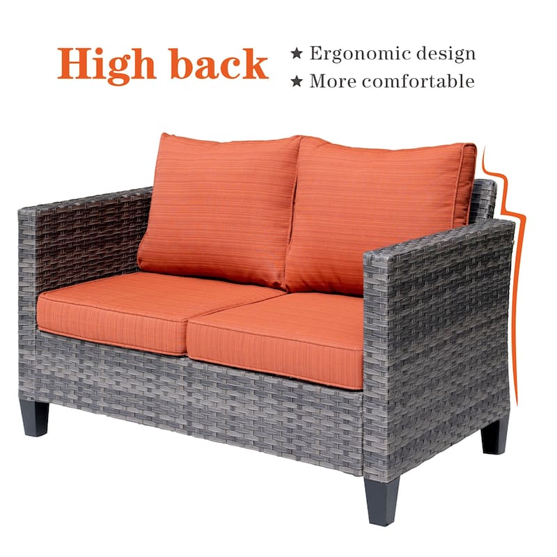 OVIOS Patio Outdoor Grey Wicker Loveseat