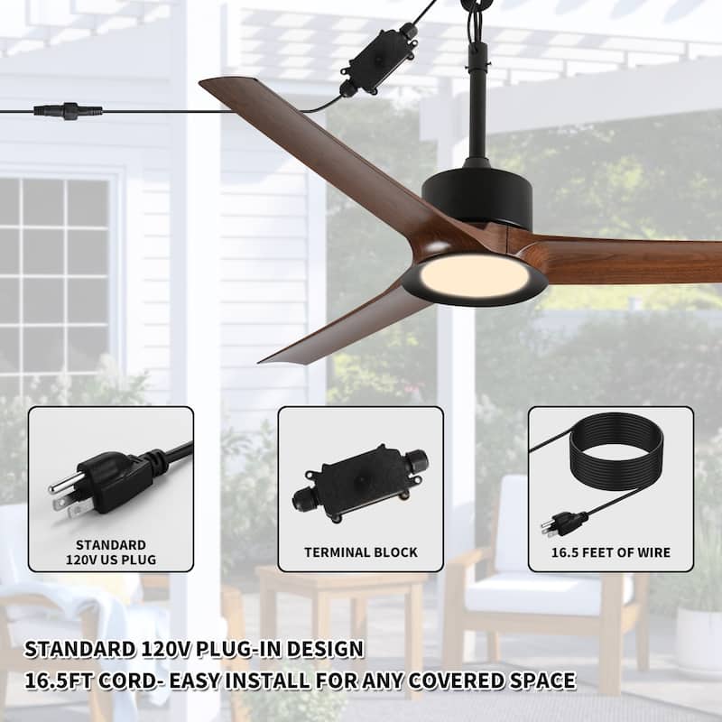 Outdoor Ceiling Fan with Light: 52 Inch Black Waterproof Gazebo Fans with Lights Outdoor Hanging 6 Speed Reversible DC Motor