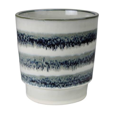 Ceramic Cachepot with Glazed Textured Pattern, Small, Blue