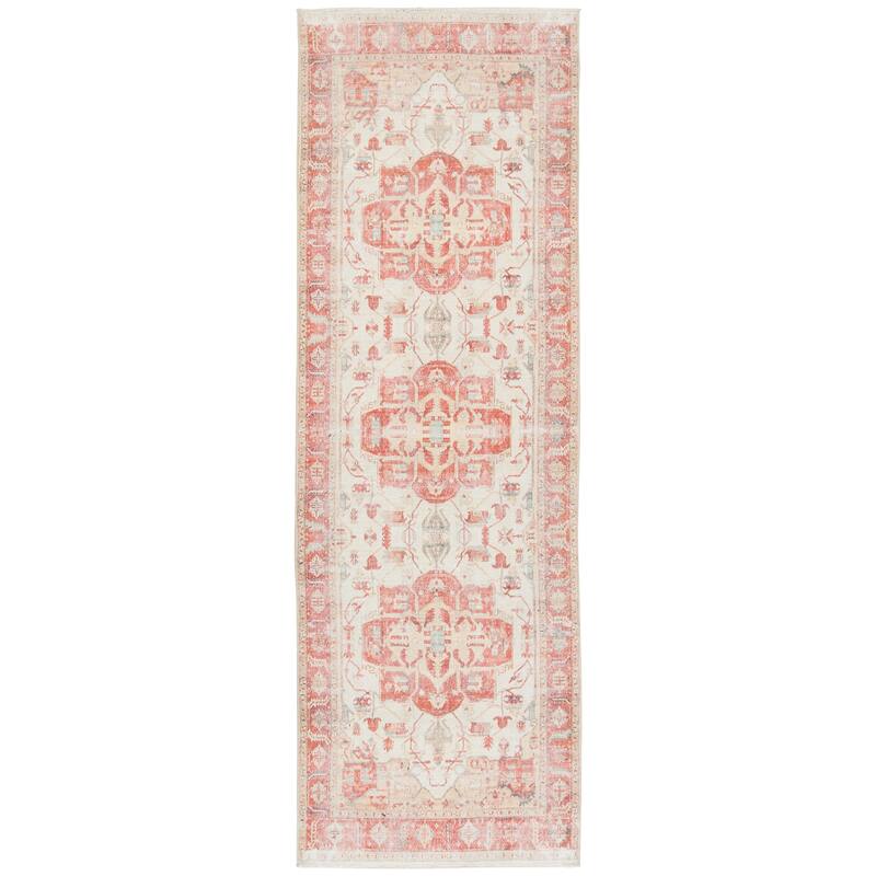 Porch & Den Quinn Printed Medallion Orange/ Ivory Area Rug