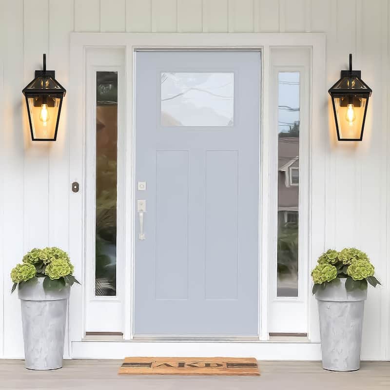 21"(H) 1-Pack Outdoor Wall Lantern Light, Modern Black Metal & Clear Glass Sconce for Porch(No Bulb)