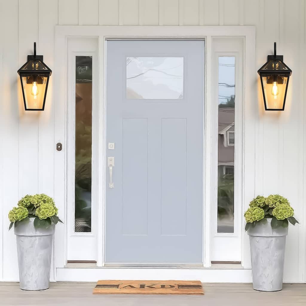 21"(H) 2-Pack Outdoor Wall Lantern Light, Modern Black Metal & Clear Glass Sconce for Garden Lighting (No Bulb)