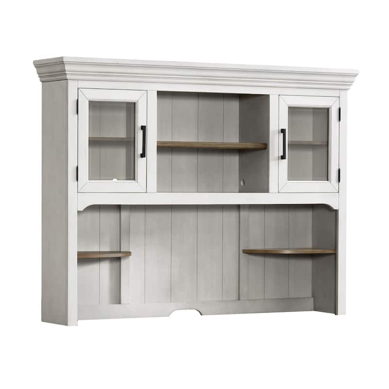 Drake Home Office 68" Wide Credenza Hutch Only, Rustic White & French Oak