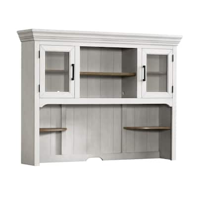 Drake Home Office 68" Wide Credenza Hutch Only, Rustic White & French Oak