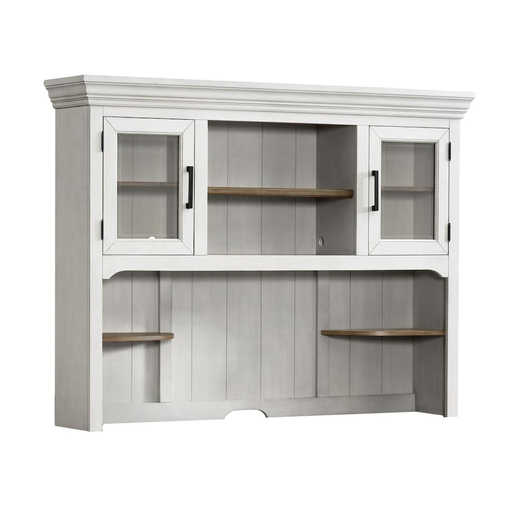 Drake Home Office 68" Wide Credenza Hutch Only, Rustic White & French Oak