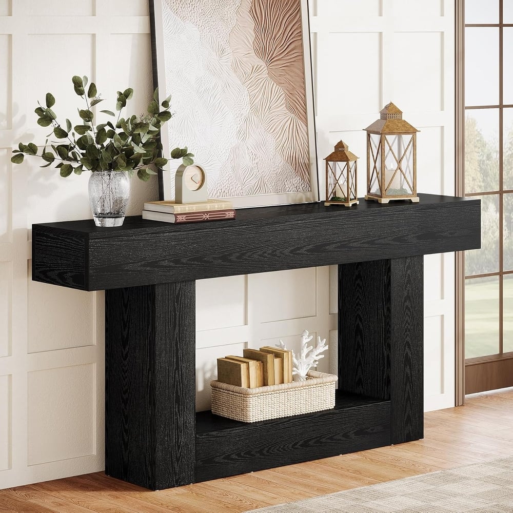 63 Inches Console Table, Farmhouse 2 Tiers Entryway Table, Sofa Table Behind Couch