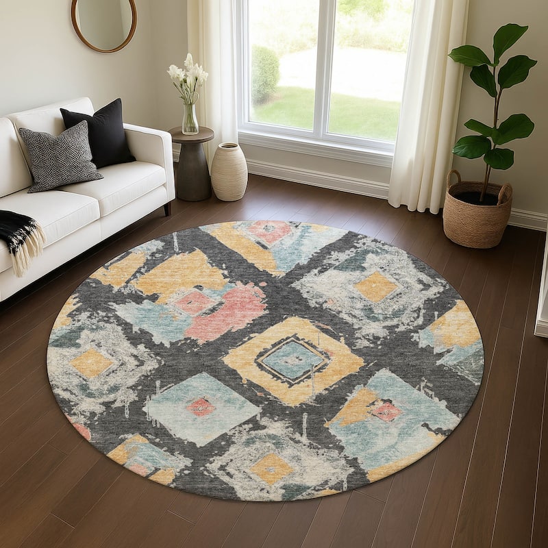 Premium Washable Super Soft Modern Diamonds Mayfield Rug - 8' x 8' - Charcoal