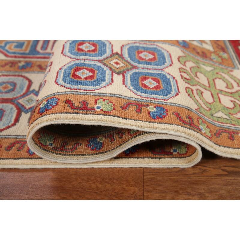 Hand Knotted Oriental 100% Wool Carpet Traditional All-Over Beige & Ivories Kazak Area Rug - 9' 11'' X 6' 8''