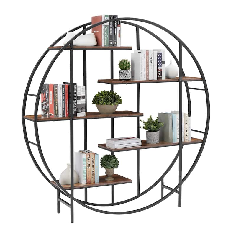 Round 5-Tier Metal Plant Stand bookcase storage rack, Indoor Living Room Terrace Garden Balcony Display Stand.