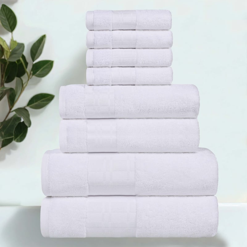 Superior Larissa Cotton Embroidered Geometric Border 8-Piece Towel Set - White/White