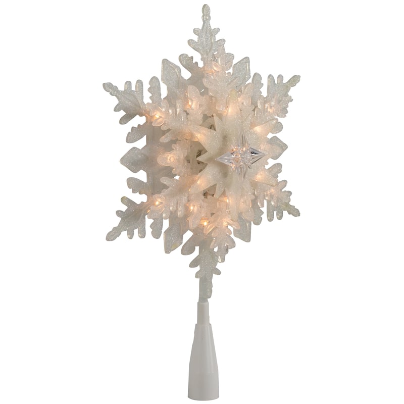 10" Lighted White Frosted Stacked Snowflake Christmas Tree Topper - Clear Lights - 10