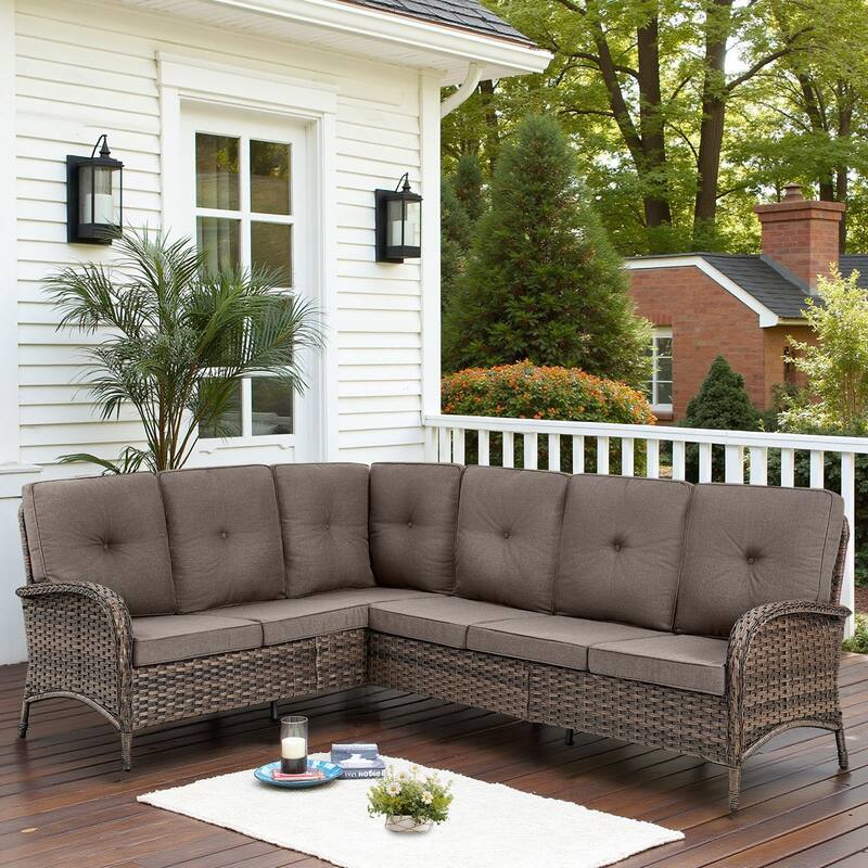 Outdoor PE Rattan Patio Conversation Set - Brown - Grey