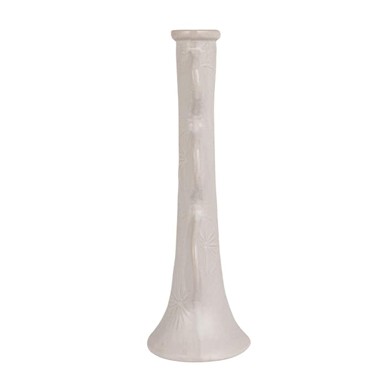 Stoneware Sculptural Taper Holder with Design - 5" L x 3" W x 10" H
