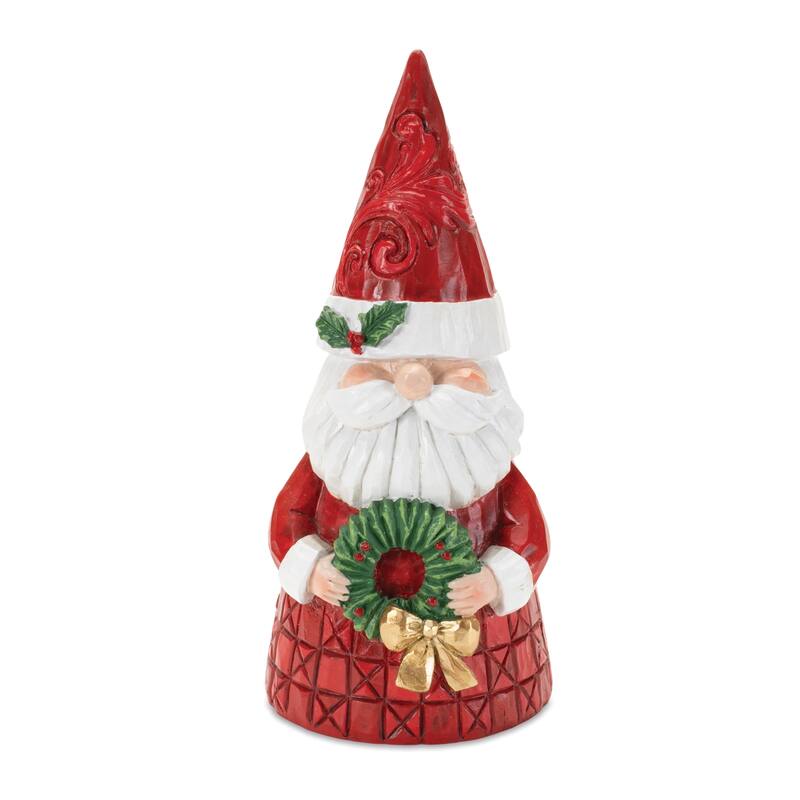 8.5" Resin Red and Green Santa Figurine with Wreath Accents for Christmas Tabletop or Mantel Decor - 3.75”L x 4”W x 8.5”H