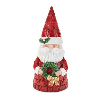 8.5" Resin Red and Green Santa Figurine with Wreath Accents for Christmas Tabletop or Mantel Decor - 3.75”L x 4”W x 8.5”H