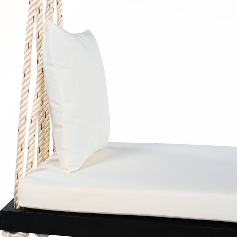 Patio Wooden Hanging Porch Swing Bench with Cushion and Pillows for Garden and Backyard