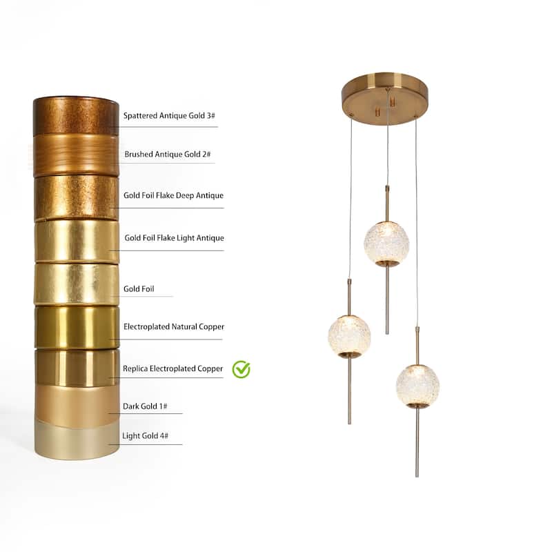 Modern LED 3-Light Gold Chandelier Cluster Island Pendant for Kitchen Island - D12" x H76" Max