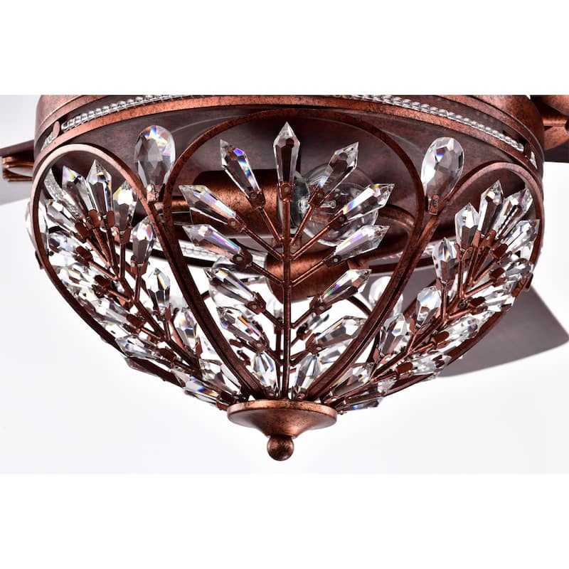 Jacira 52 Inch Antique Copper Crystal Ceiling Fan with Remote - N/A