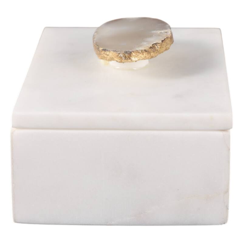 Marble Agate Top Lidded Storage Box - White/Gold - 6" x 4" x 3.25"