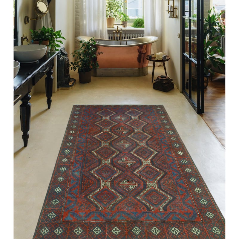 Vintage Distressed Jaskon Red/Charcoal Rug - 3'8" x 7'1"
