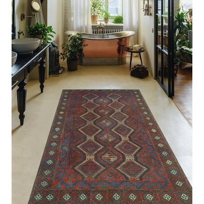 Vintage Distressed Jaskon Red/Charcoal Rug - 3'8" x 7'1"