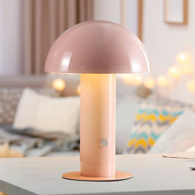 Porcini 10.75" Contemporary Bohemian Rechargeable/Cordless Iron Integrated LED Mushroom Table Lamp, by JONATHAN Y