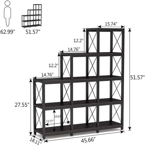 dimension image slide 1 of 3, Corner Bookshelf 9-cube Stepped Etagere Bookcase - N/A